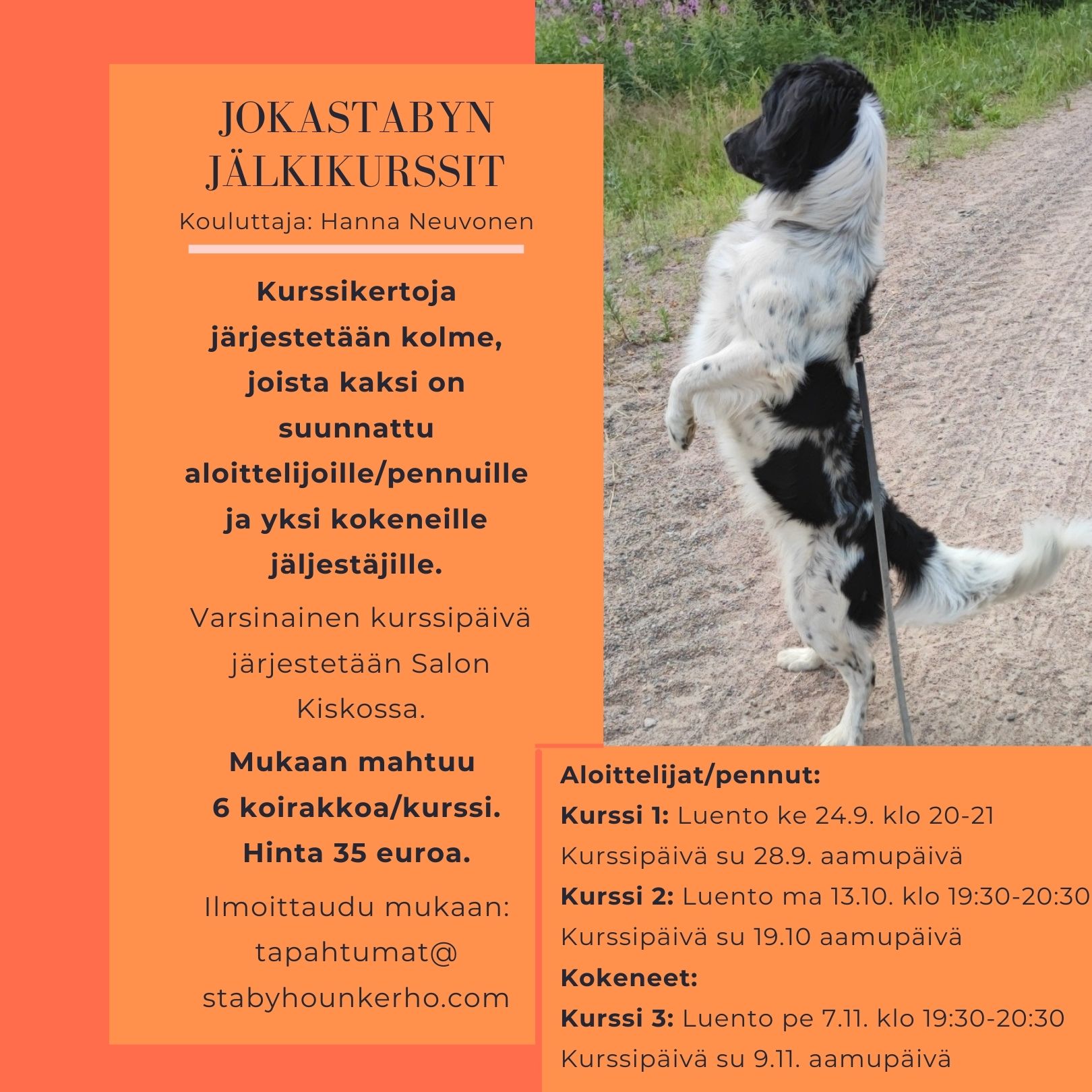A tracking course for both beginners and experienced participants will be held in Kisko, Salo in autumn 2025